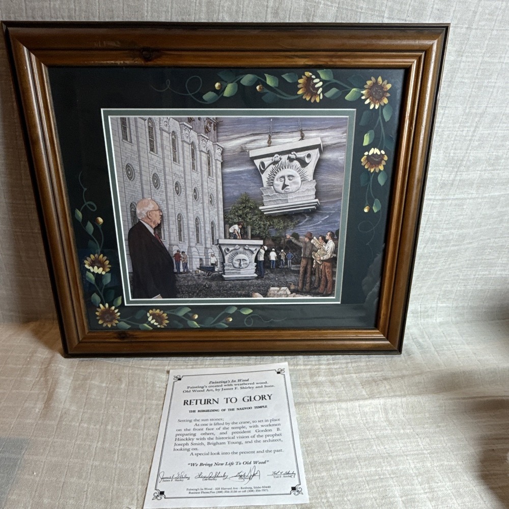 James F Shirley Return To Glory Nauvoo Temple Wood Art Picture 17x14 Signed